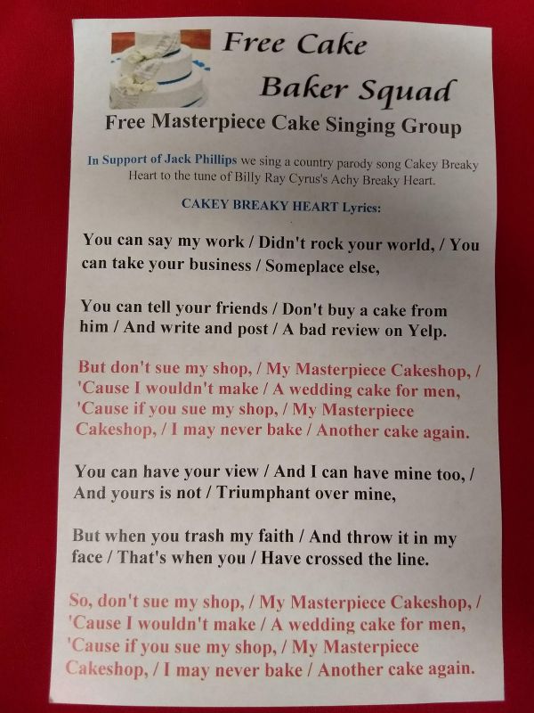 Joined Alliance Defending Freedom and many other groups to sing the Cakey Breaky Heart Song for Masterpiece Cake Shop Case at the Supreme Court, Dec. 5th.  